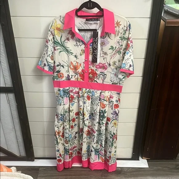 Floral Pink Trim Dress - Picture 1 of 2